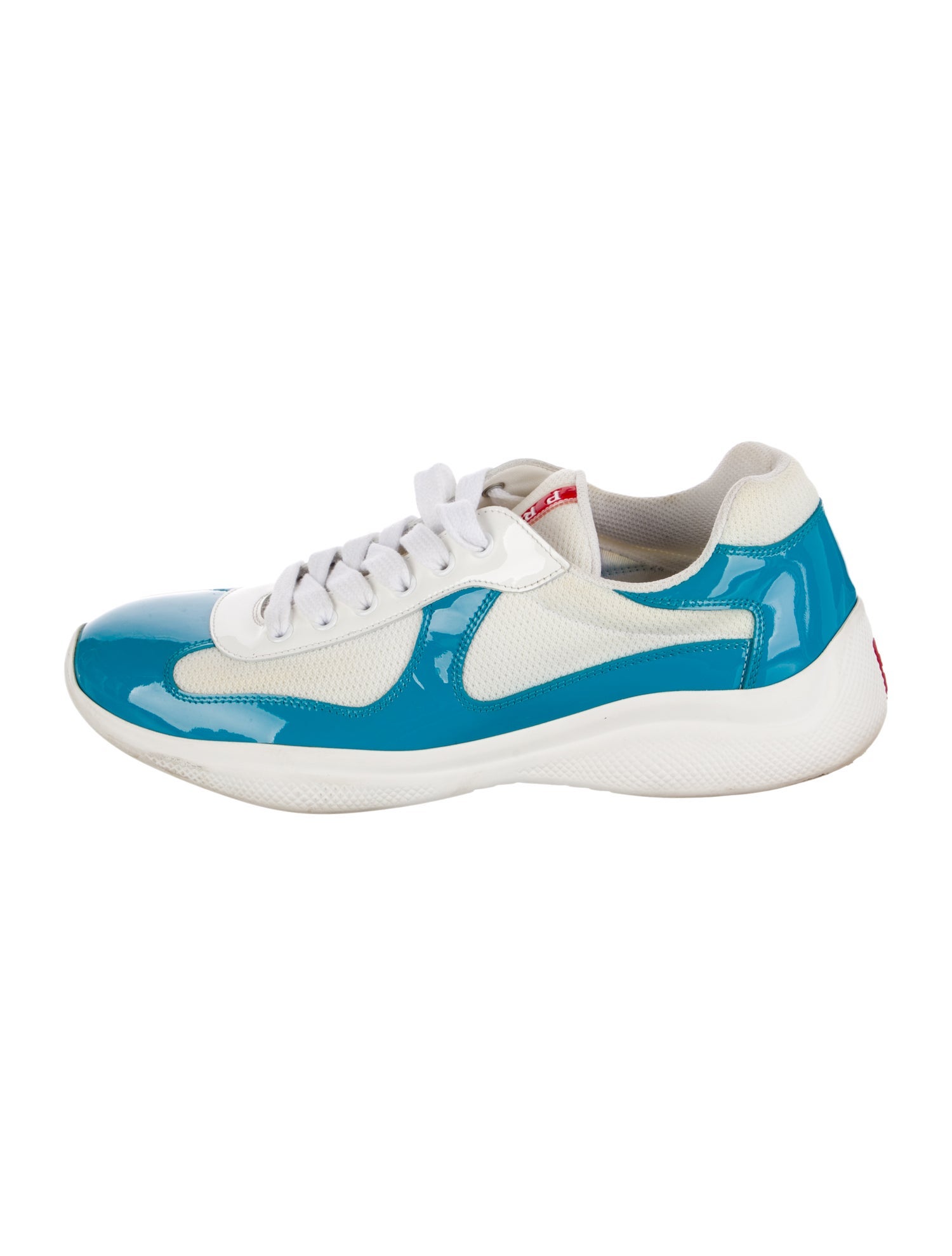 Prada Sport Patent Leather Colorblock Pattern Sneakers