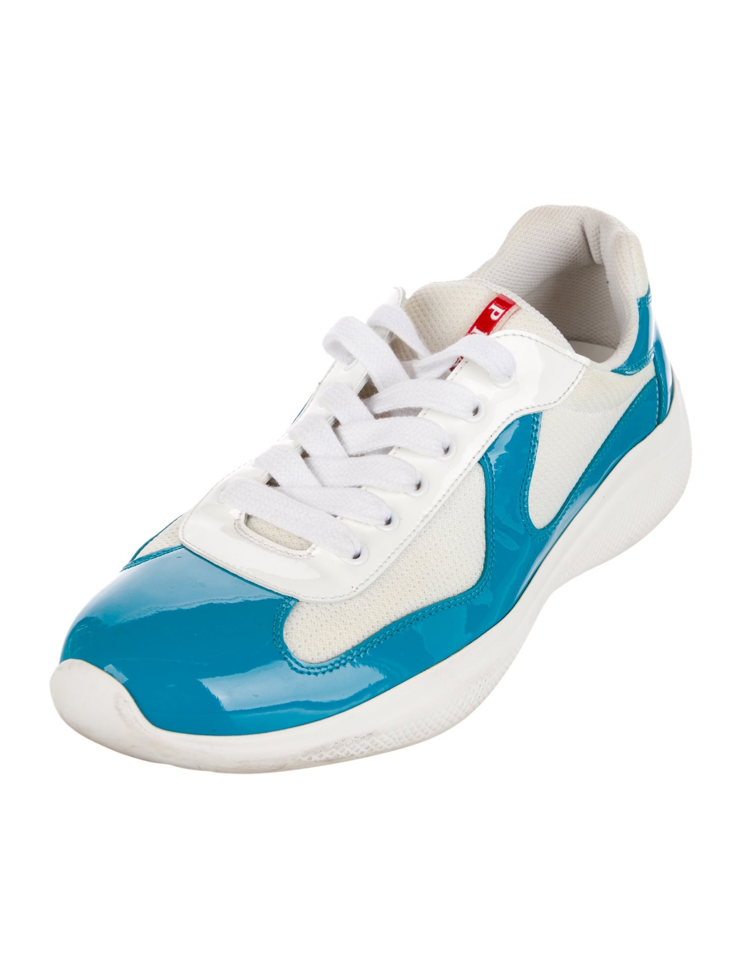 Prada Sport Patent Leather Colorblock Pattern Sneakers