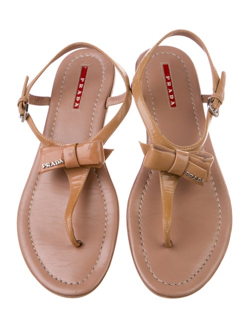 Prada Sport Patent Leather Bow Accents T-Strap Sandals