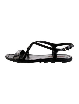 Prada Sport Patent Leather T-Strap Sandals