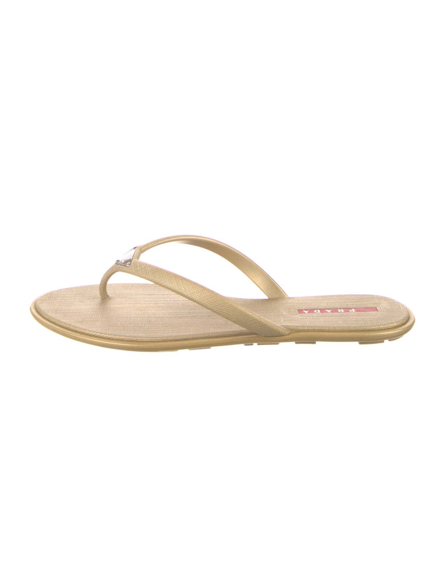 Prada Sport Enameled Metal Triangle Rubber Flip Flops