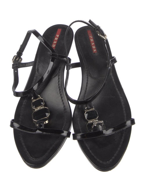 Prada Sport Patent Leather Crystal Embellishments T-Strap Sandals
