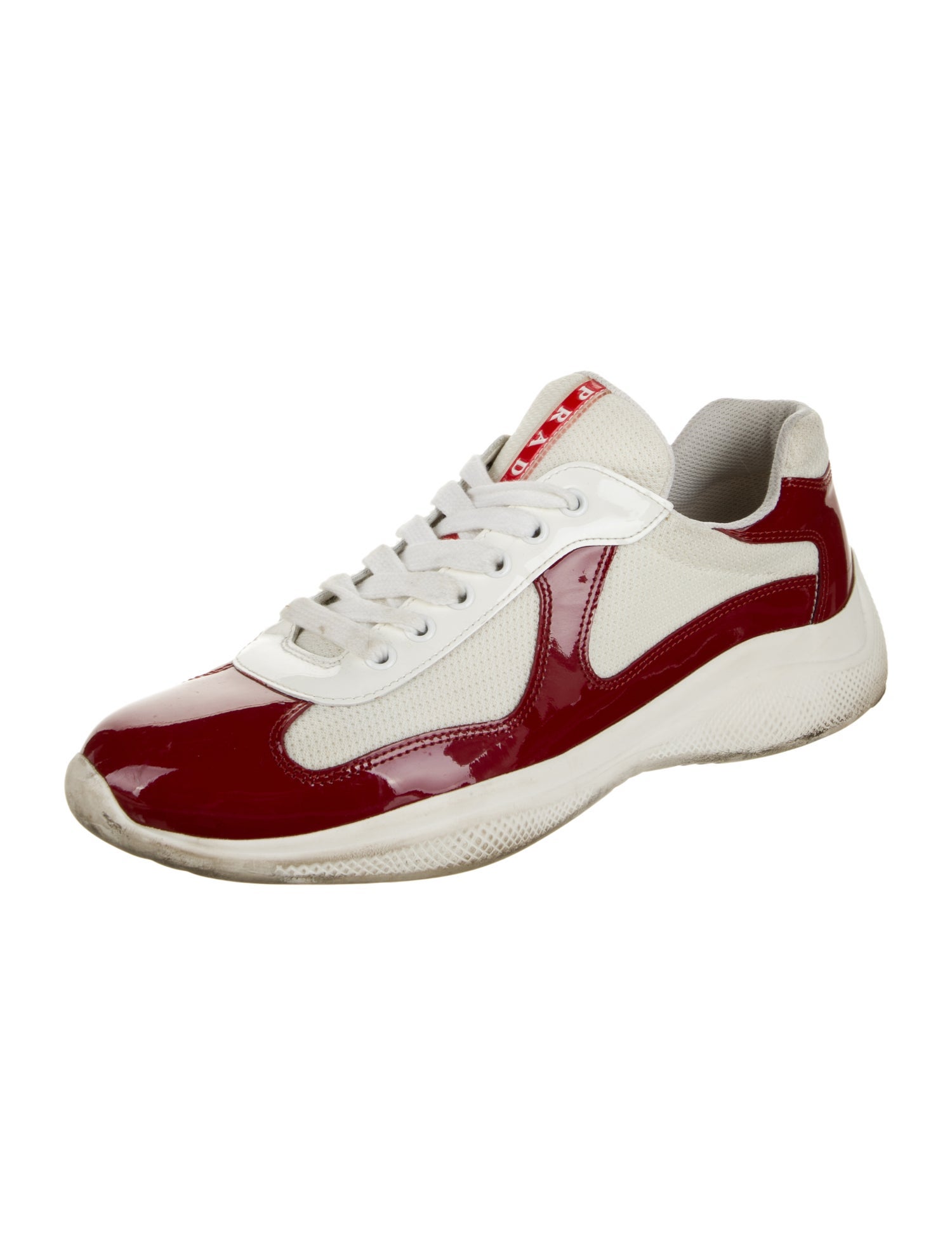 Prada Sport Patent Leather Colorblock Pattern Sneakers