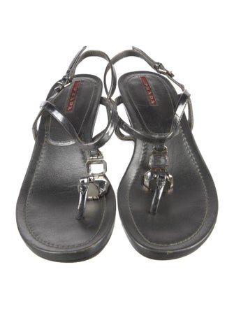 Prada Sport Patent Leather Crystal Embellishments T-Strap Sandals