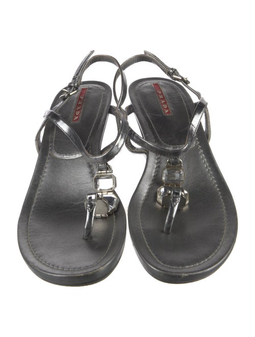 Prada Sport Patent Leather Crystal Embellishments T-Strap Sandals