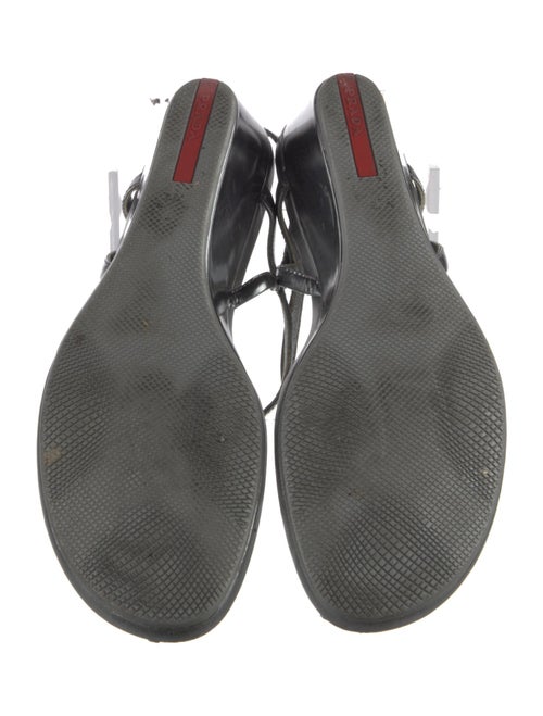 Prada Sport Patent Leather Crystal Embellishments T-Strap Sandals