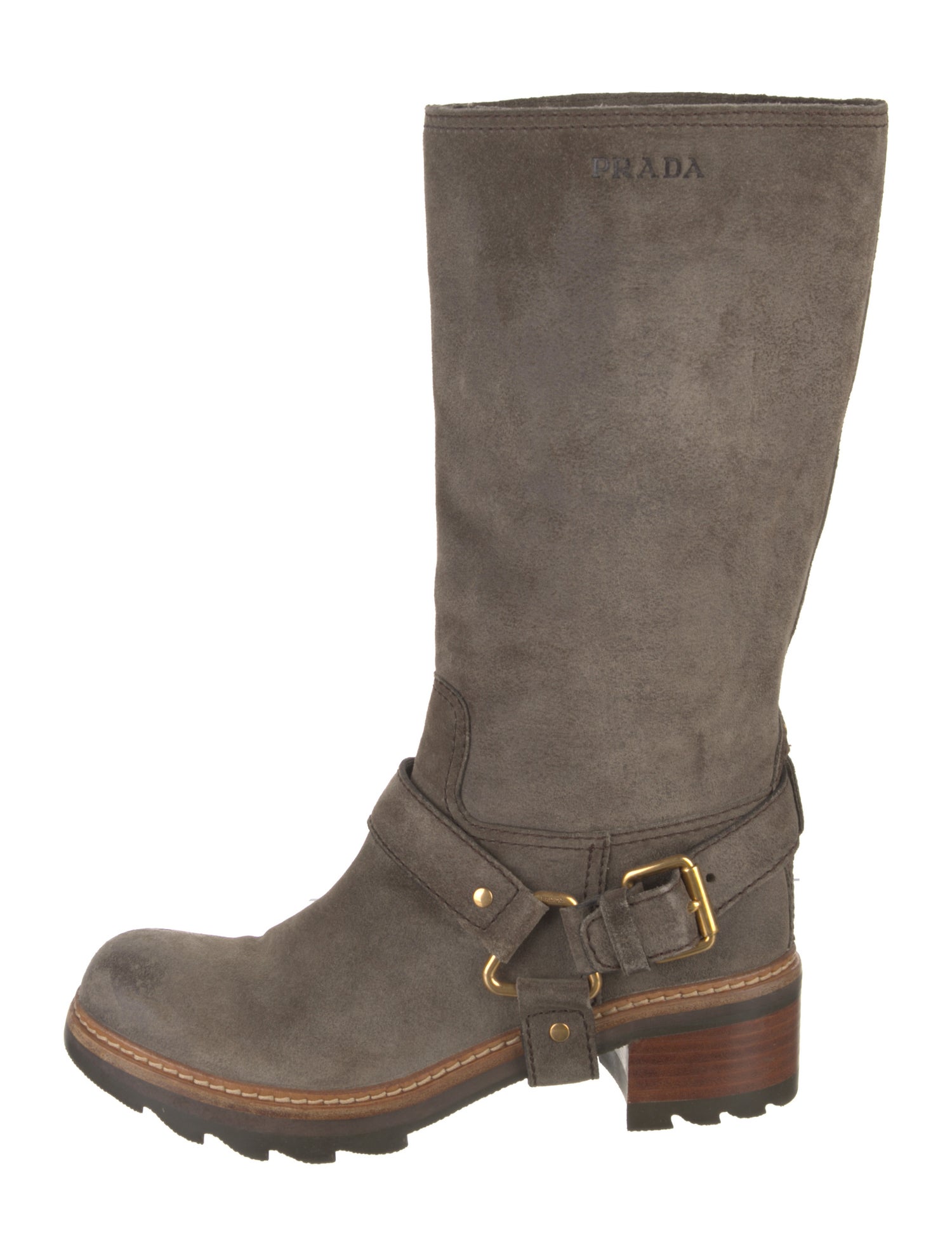 Prada Sport Suede Leather Trim Embellishment Moto Boots