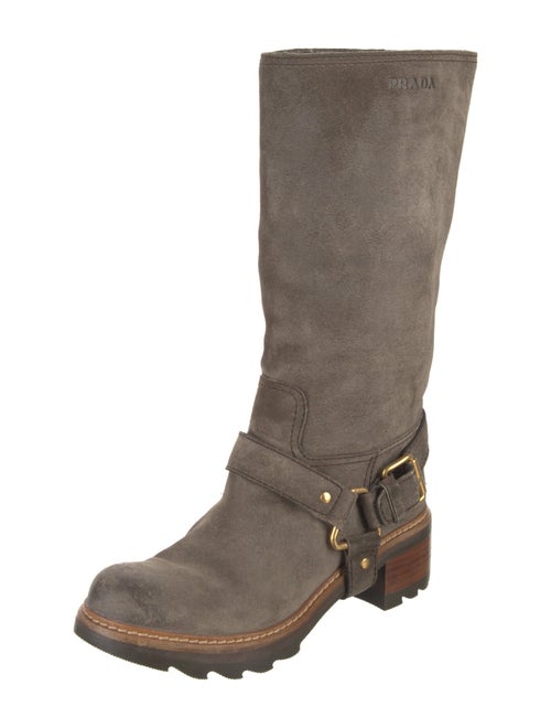 Prada Sport Suede Leather Trim Embellishment Moto Boots