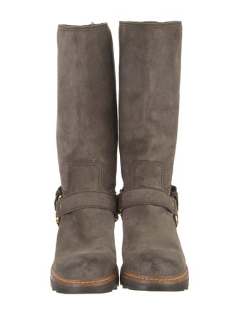 Prada Sport Suede Leather Trim Embellishment Moto Boots