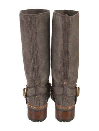 Prada Sport Suede Leather Trim Embellishment Moto Boots