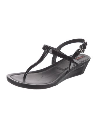 Prada Sport Patent Leather T-Strap Sandals
