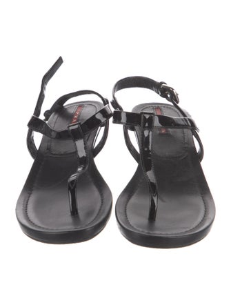 Prada Sport Patent Leather T-Strap Sandals