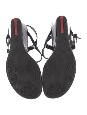 Prada Sport Patent Leather T-Strap Sandals