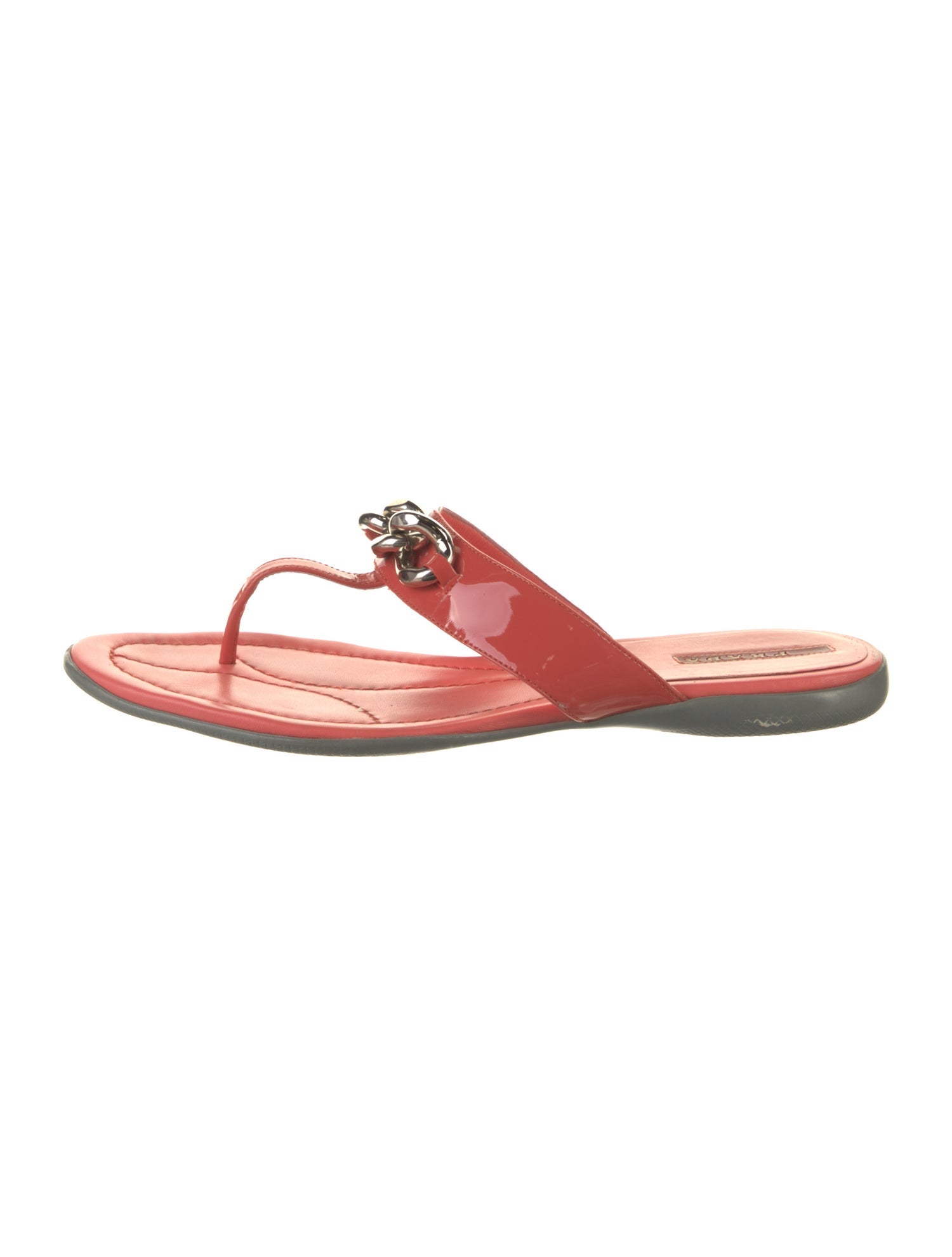 Prada Sport Patent Leather Chain-Link Accents Flip Flops