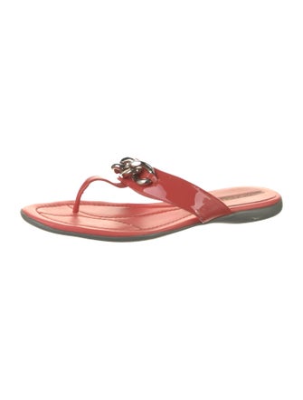 Prada Sport Patent Leather Chain-Link Accents Flip Flops