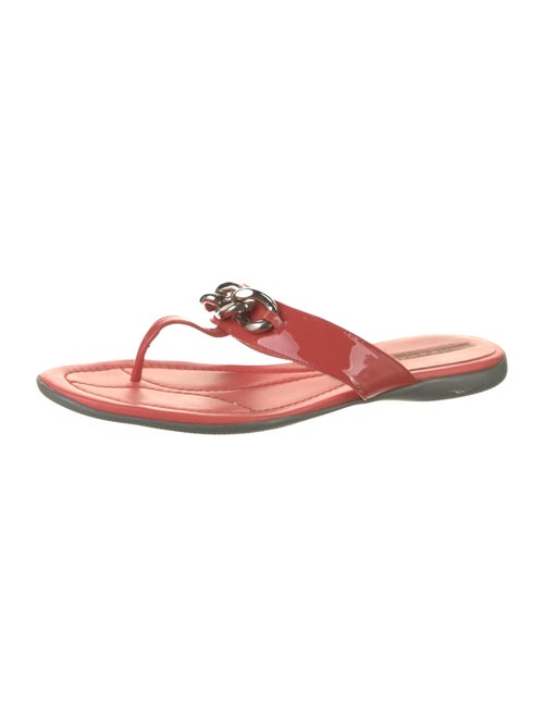 Prada Sport Patent Leather Chain-Link Accents Flip Flops
