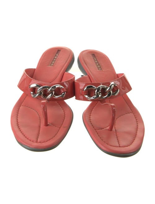 Prada Sport Patent Leather Chain-Link Accents Flip Flops