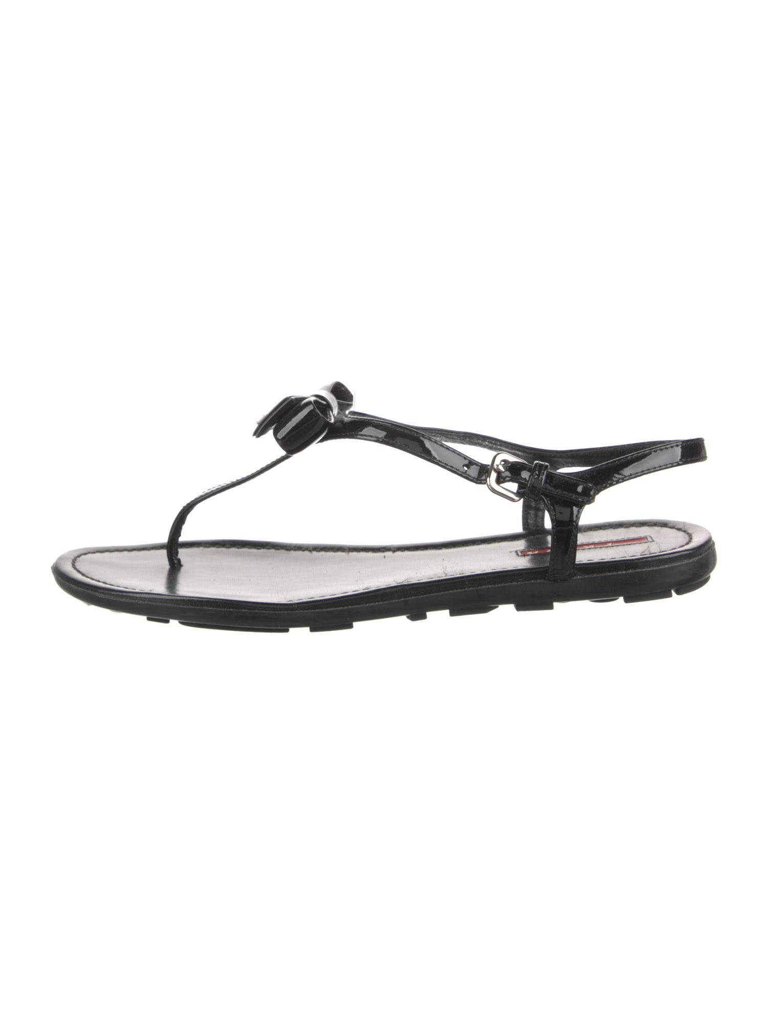 Prada Sport Patent Leather Bow Accents T-Strap Sandals