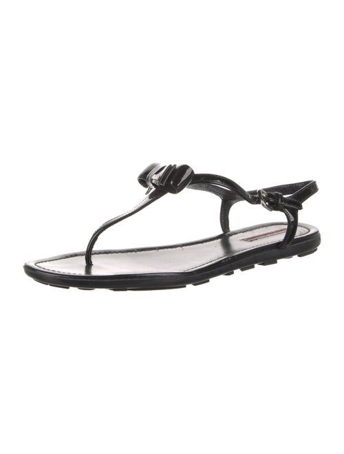 Prada Sport Patent Leather Bow Accents T-Strap Sandals