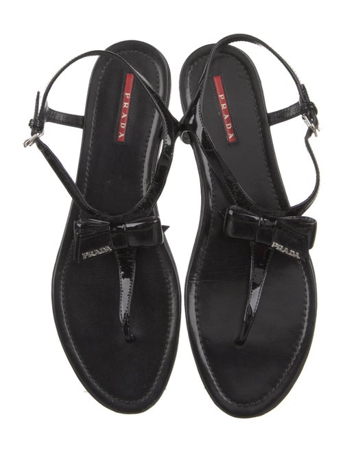 Prada Sport Patent Leather Bow Accents T-Strap Sandals