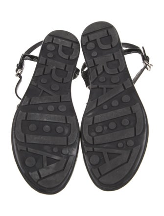 Prada Sport Patent Leather Bow Accents T-Strap Sandals