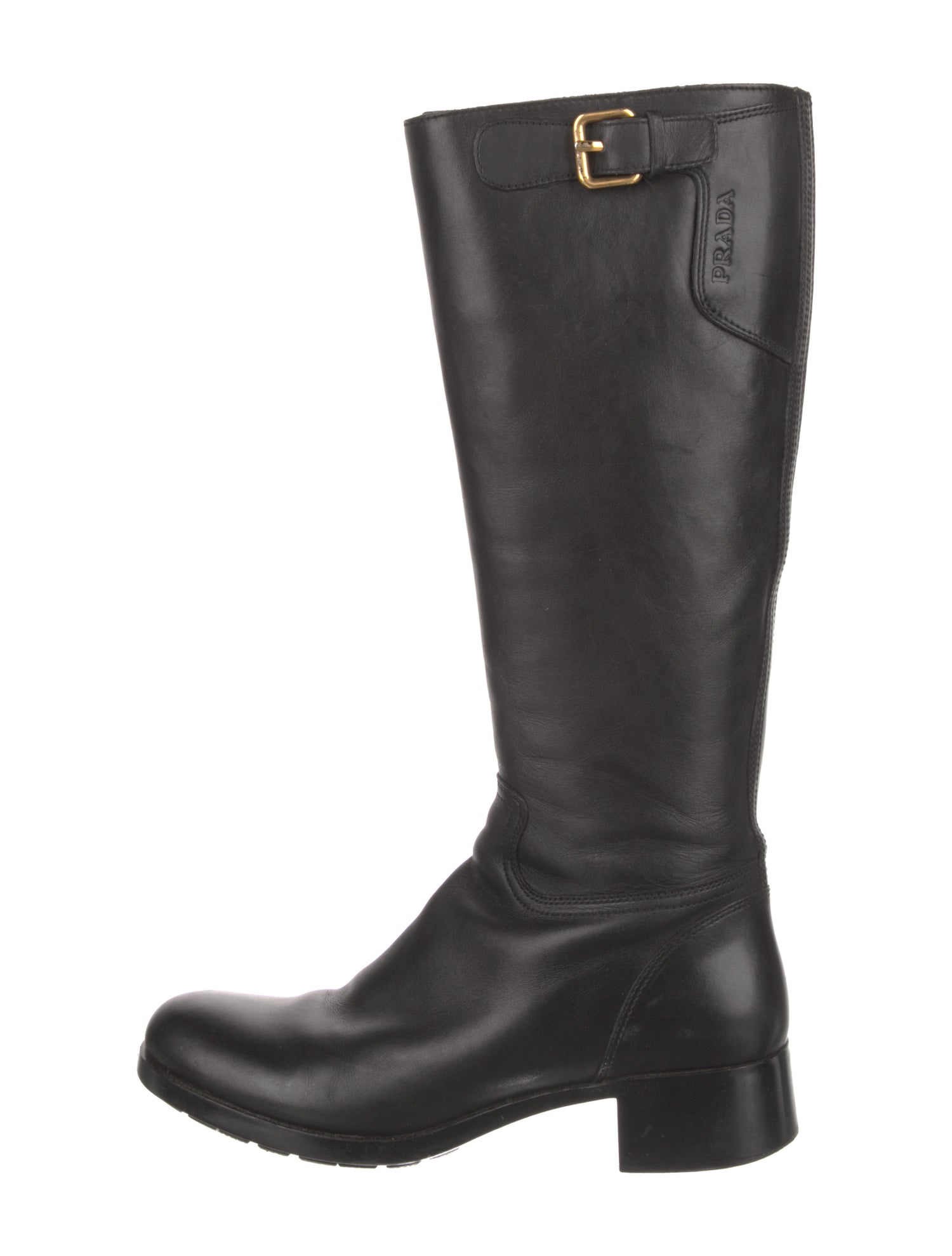 Prada Sport Leather Leather Trim Embellishment Riding Boots
