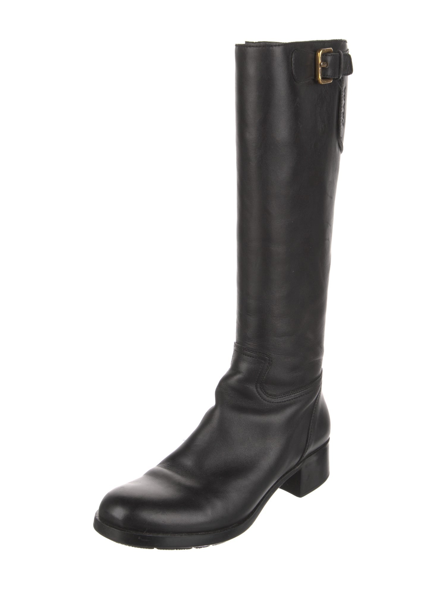 Prada Sport Leather Leather Trim Embellishment Riding Boots