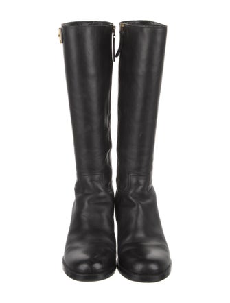 Prada Sport Leather Leather Trim Embellishment Riding Boots