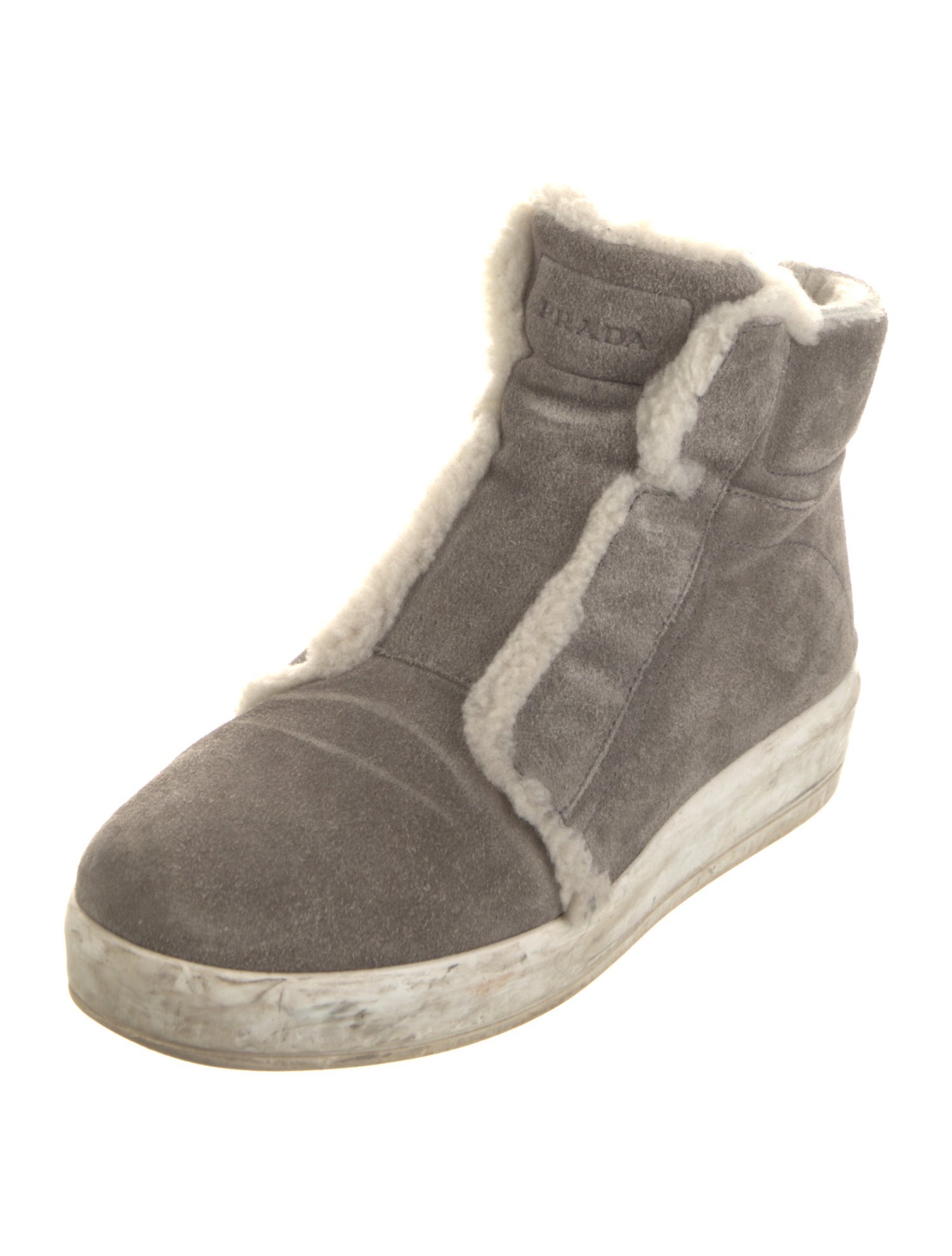 Prada Sport Suede Fur Trim Sneakers