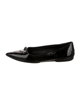 Prada Sport Patent Leather Bow Accents Ballet Flats
