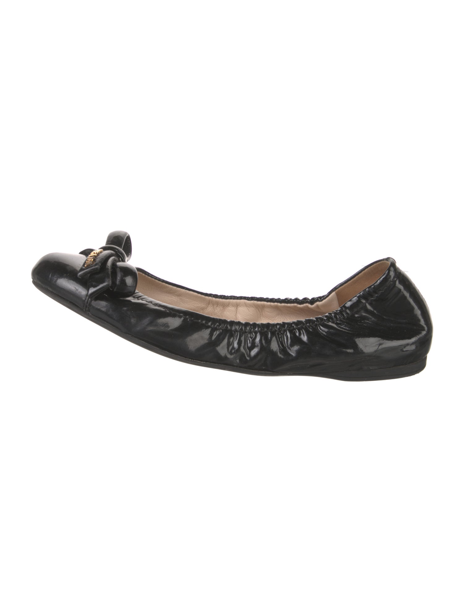 Prada Sport Patent Leather Bow Accents Ballet Flats