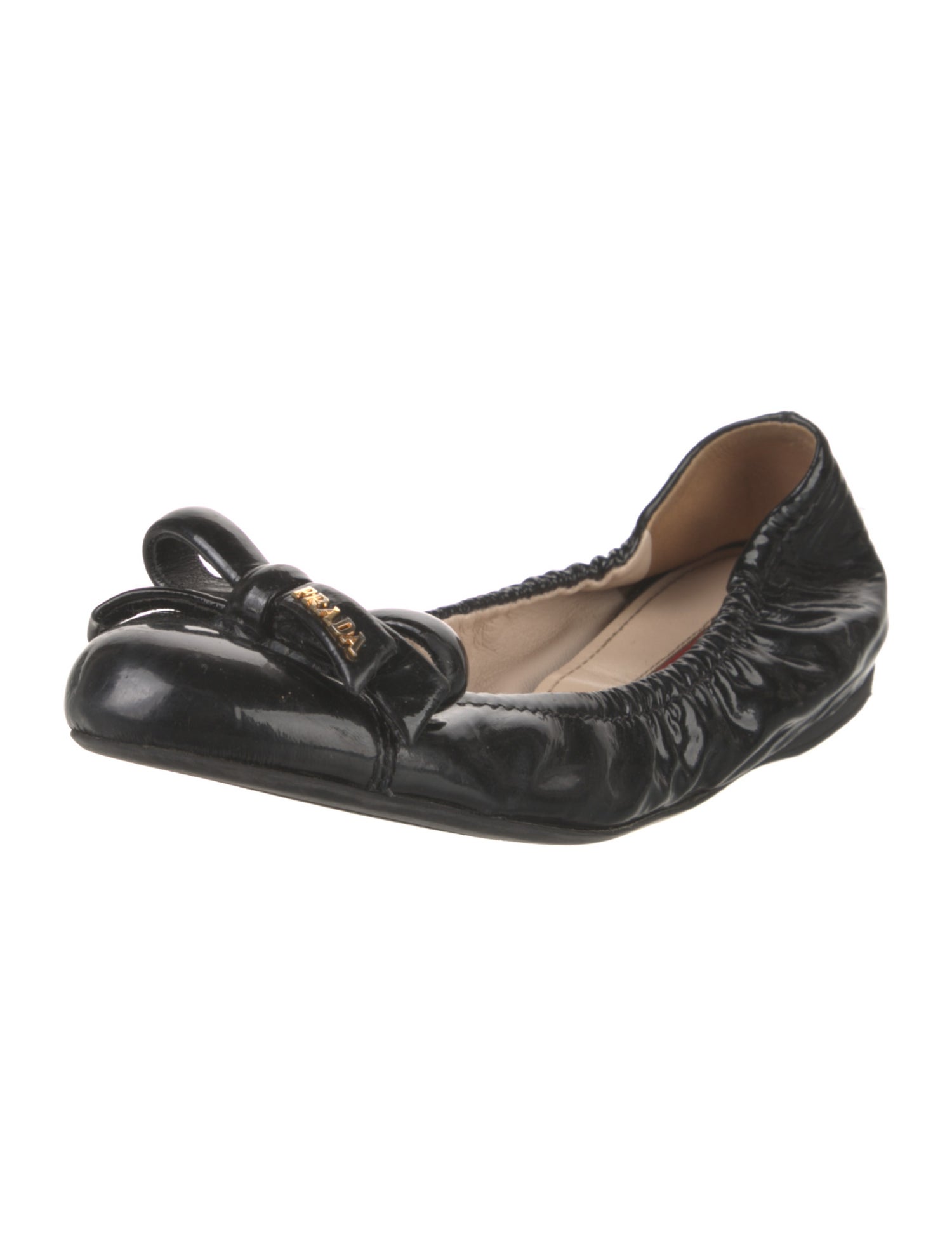 Prada Sport Patent Leather Bow Accents Ballet Flats