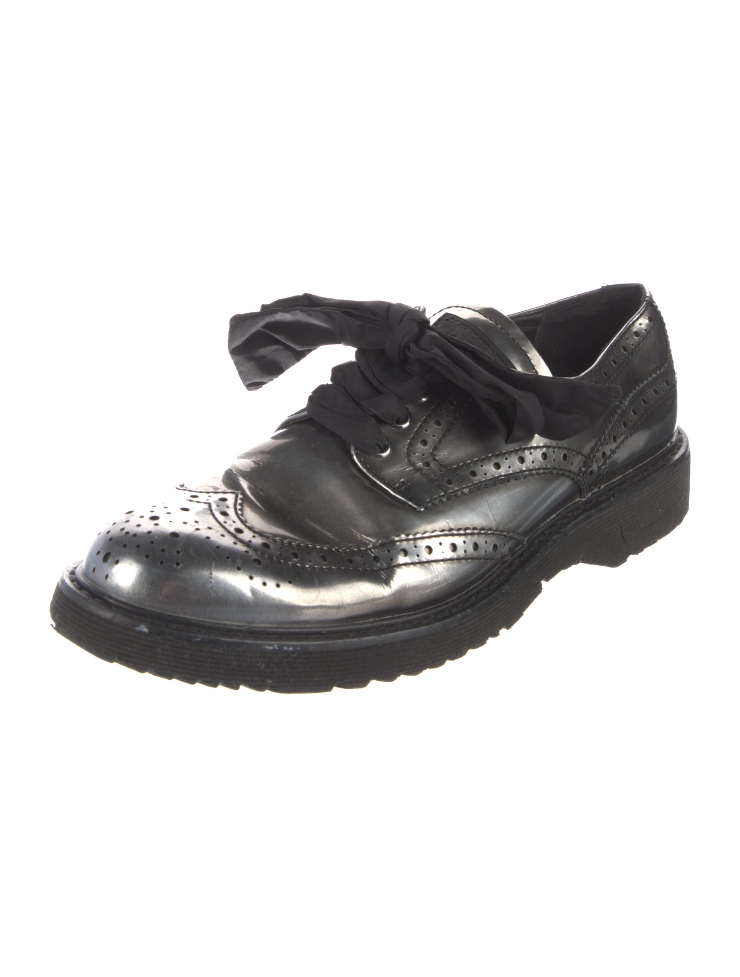 Prada Sport Enameled Metal Triangle Leather Oxfords