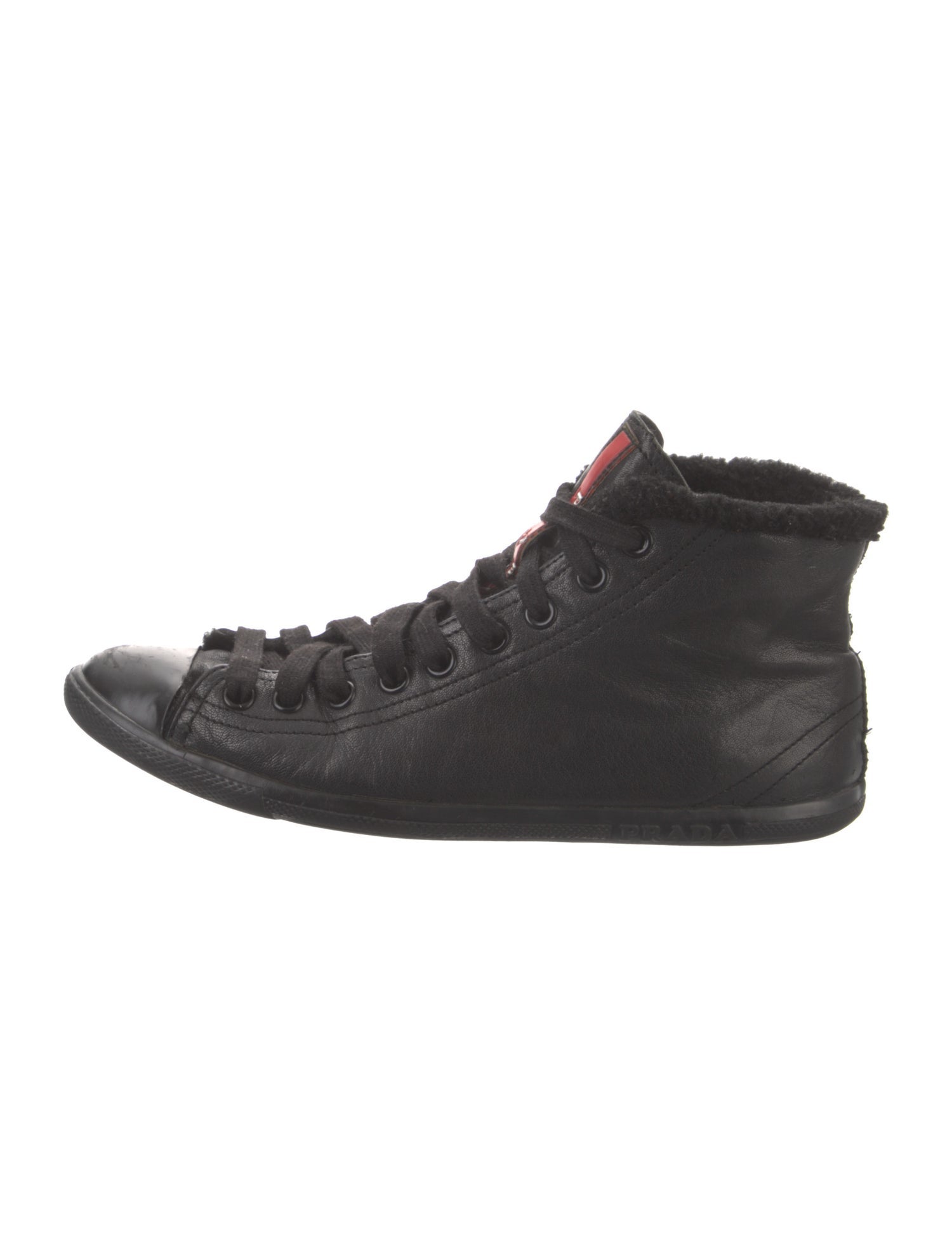 Prada Sport Leather Fur Trim Sneakers