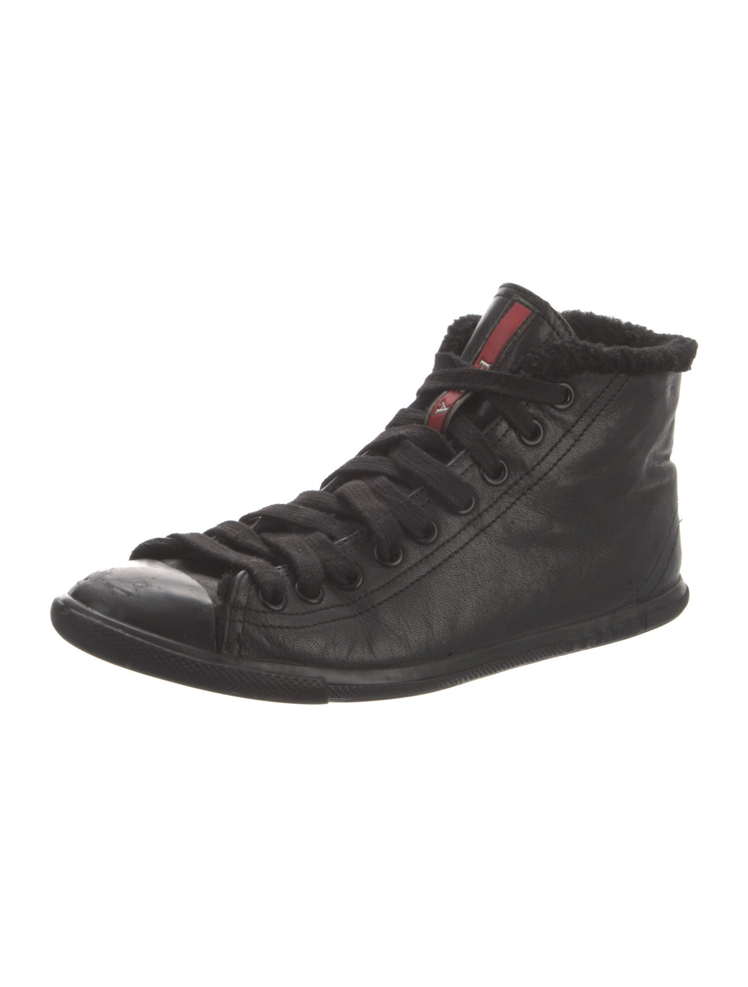 Prada Sport Leather Fur Trim Sneakers