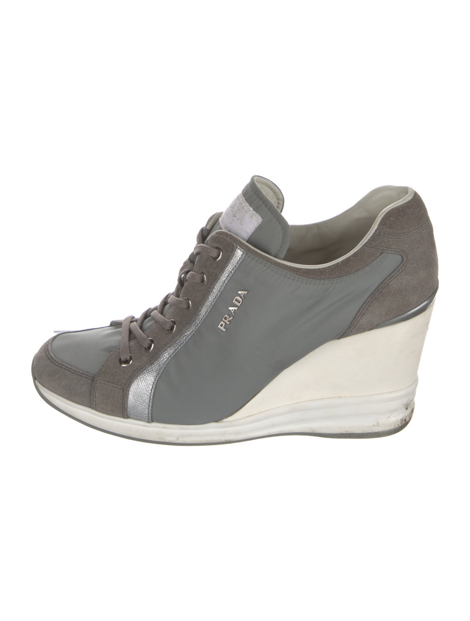 Prada Sport Nylon Colorblock Pattern Wedge Sneakers