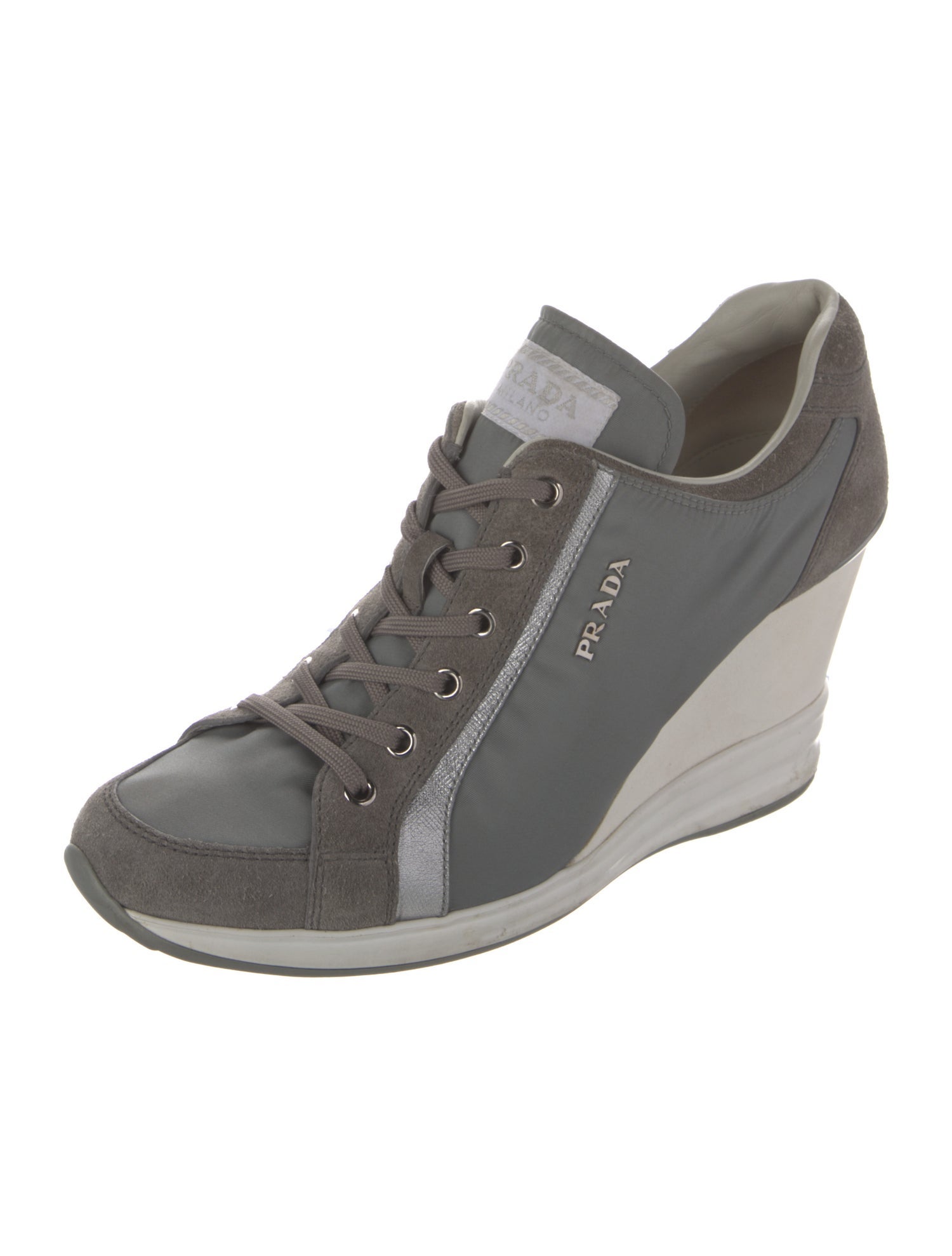 Prada Sport Nylon Colorblock Pattern Wedge Sneakers