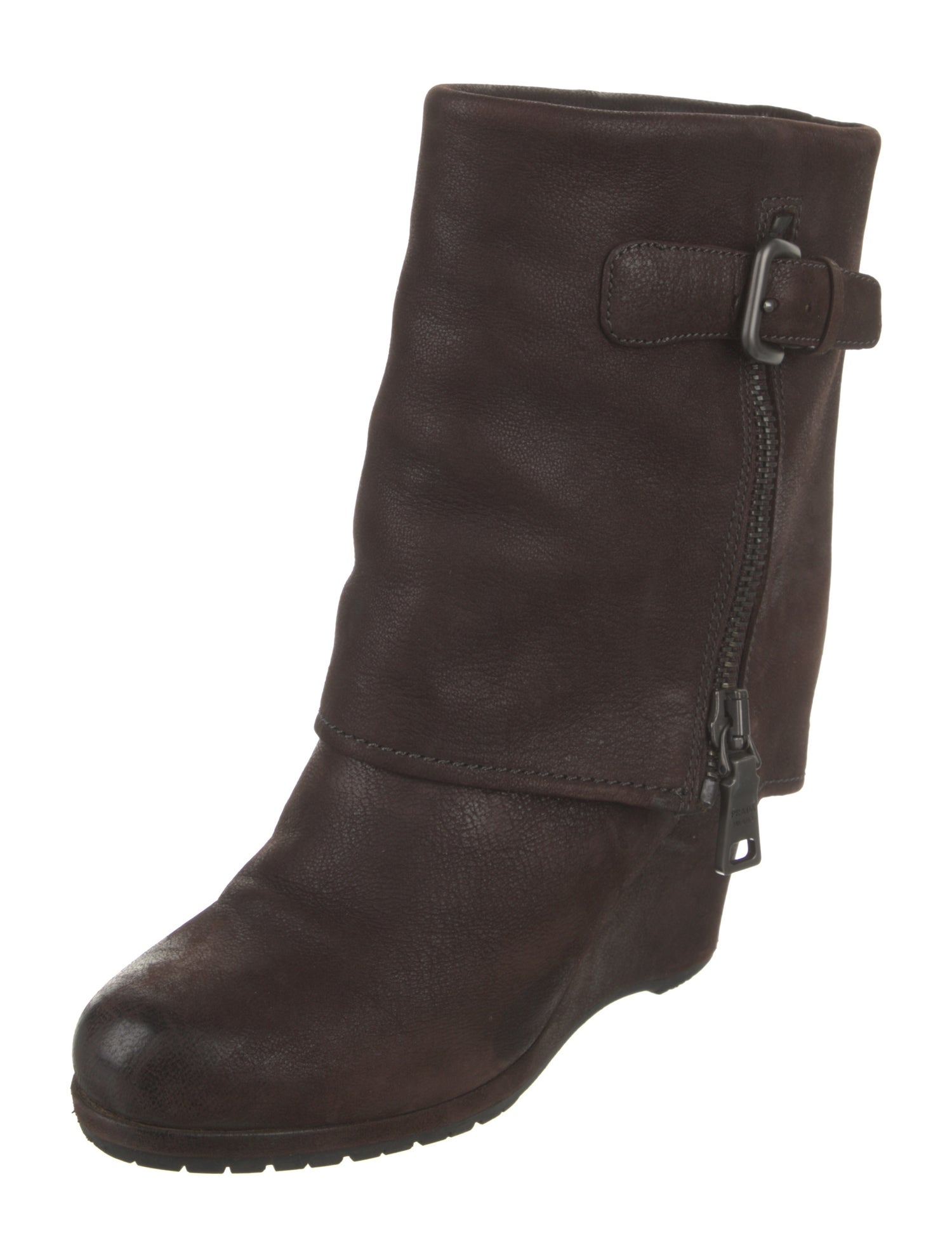 Prada Sport Suede Leather Trim Embellishment Moto Boots