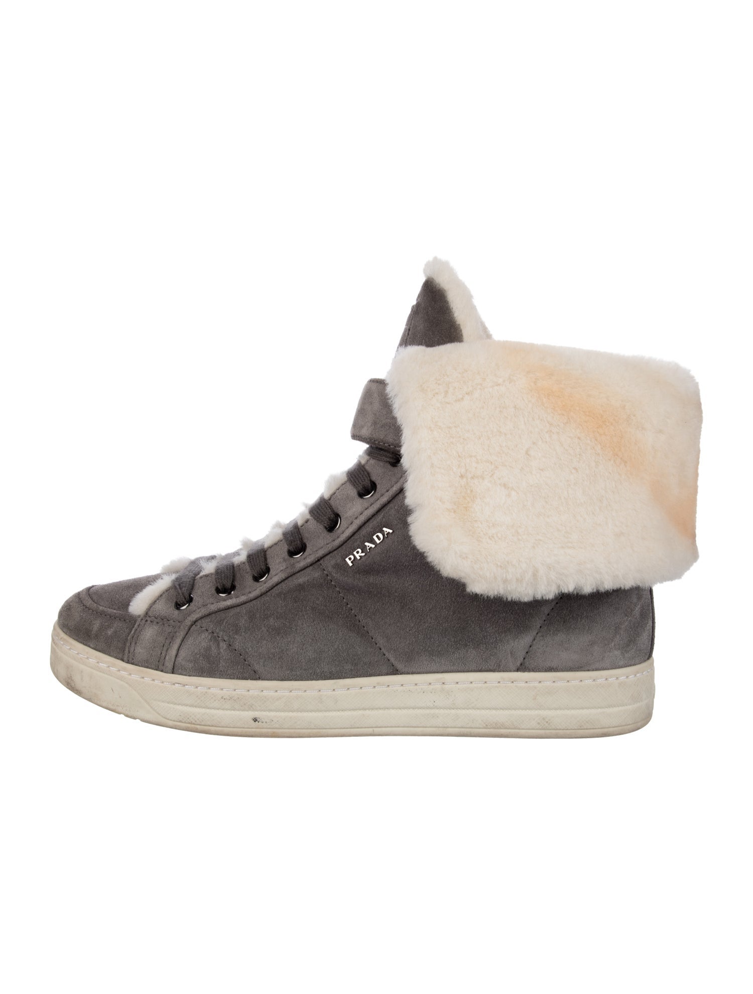 Prada Sport Suede Faux Fur Trim Wedge Sneakers