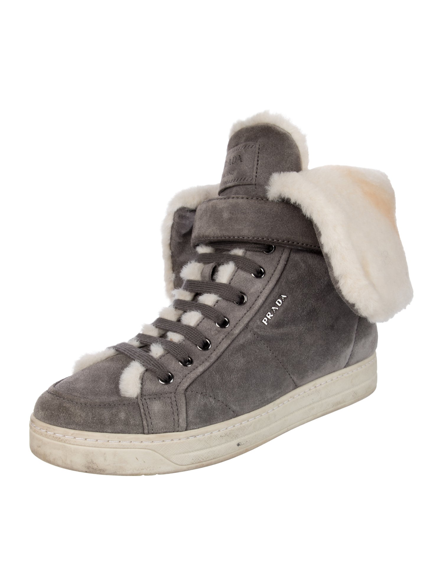 Prada Sport Suede Faux Fur Trim Wedge Sneakers