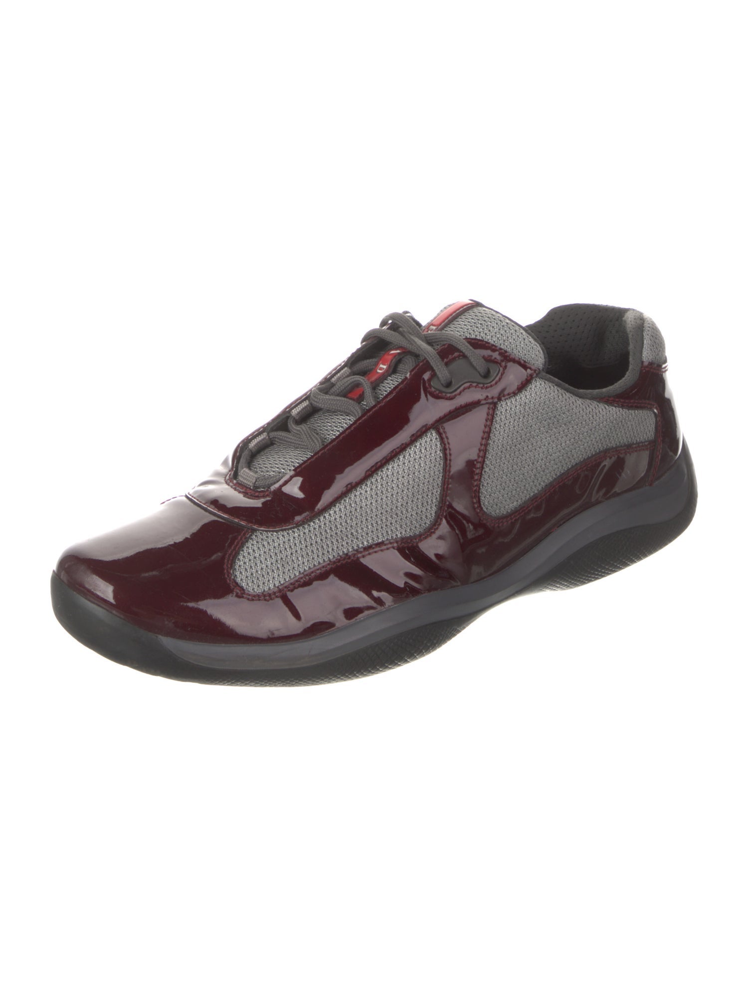 Prada Sport Patent Leather Colorblock Pattern Sneakers