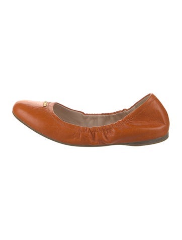Pre-owned Prada Leather Bow Accents Ballet Flats In Orange