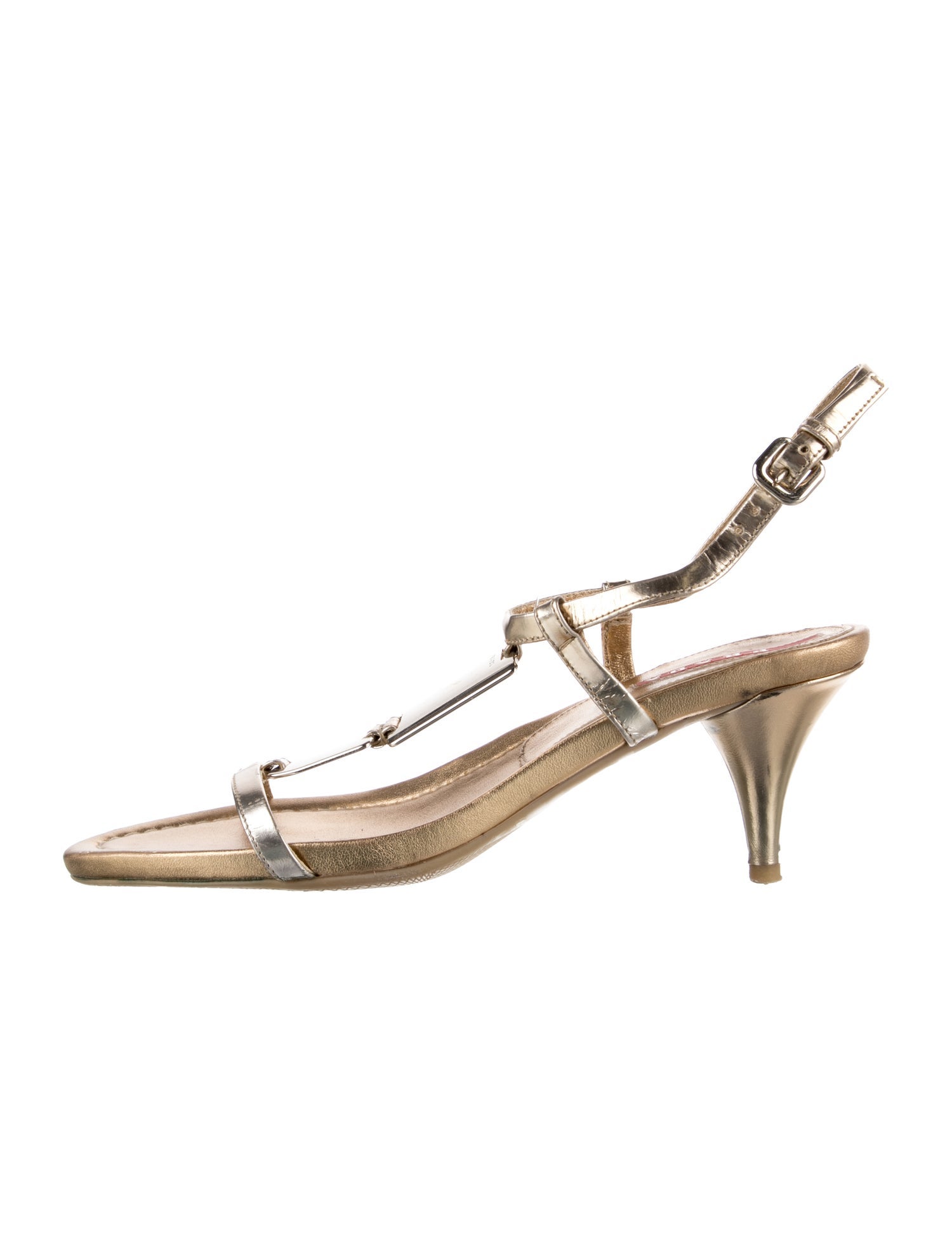 PRADA BROWN&GOLD Buckle Slingback Heels Prada Womens Slingback