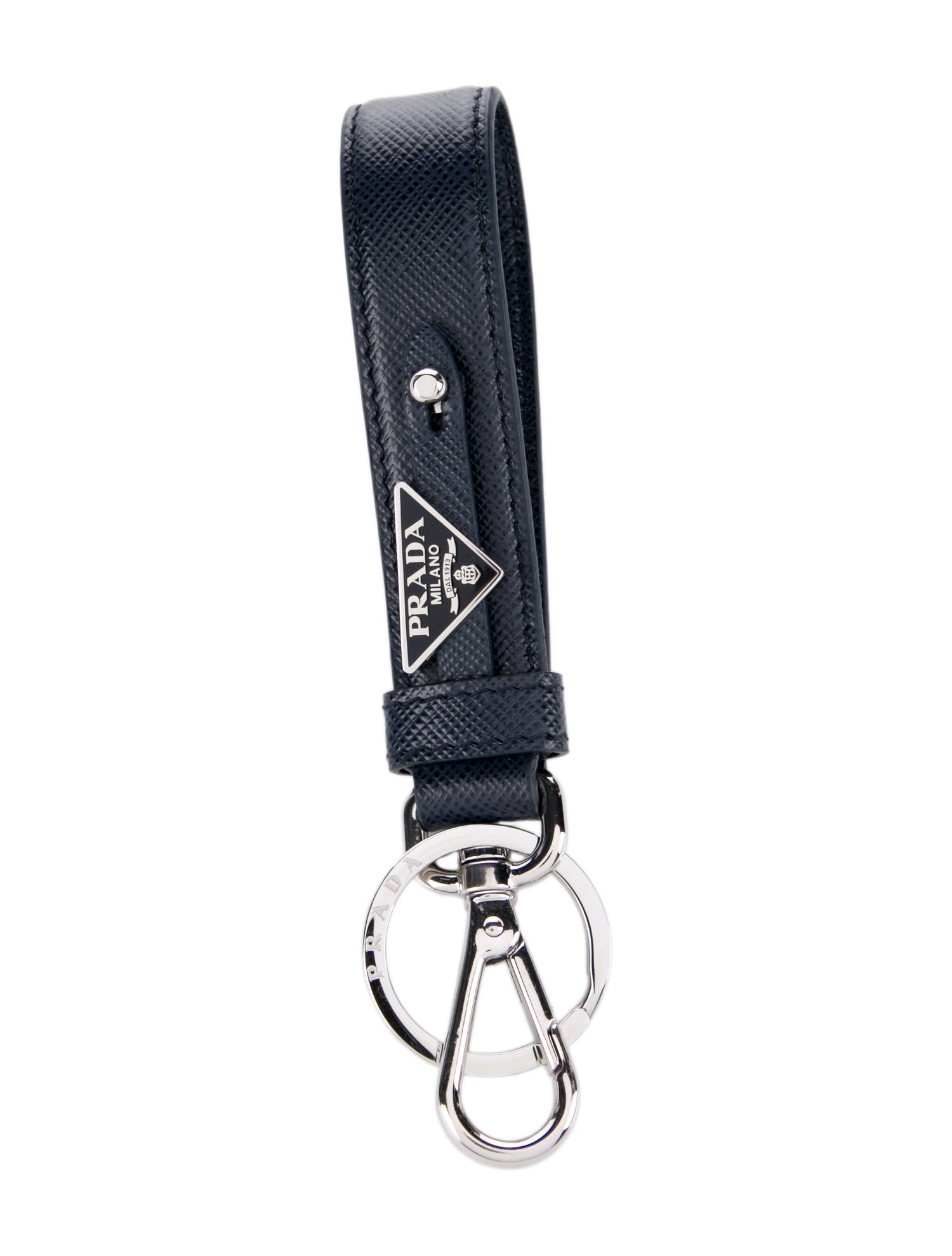 Prada Solid Saffiano Leather Logo Keychain