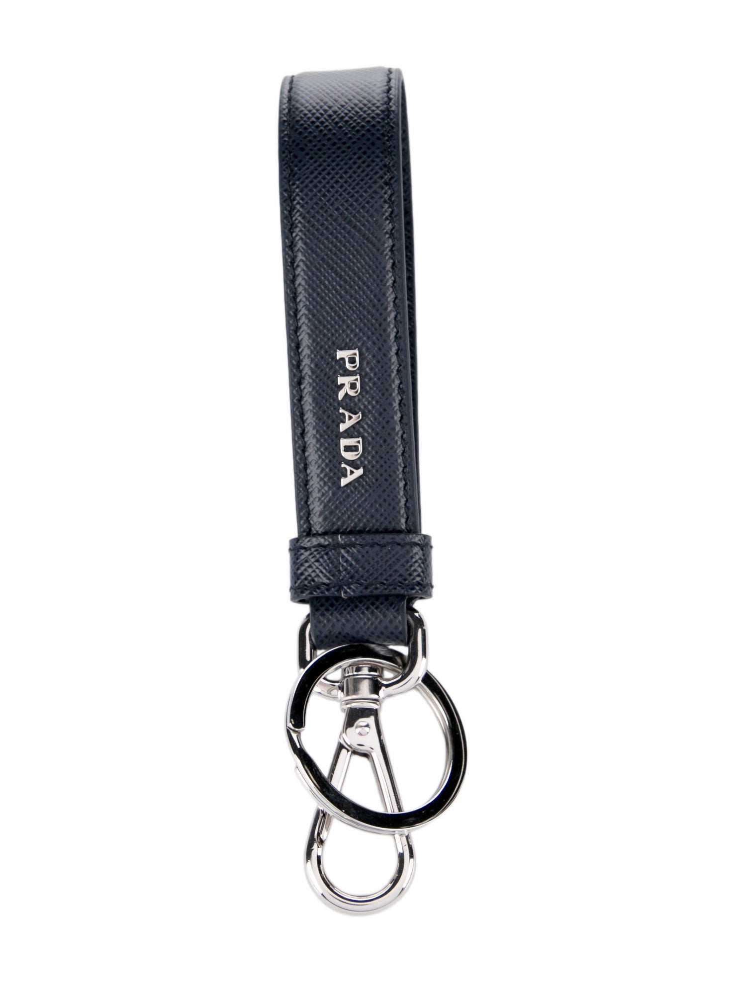Prada Solid Saffiano Leather Logo Keychain