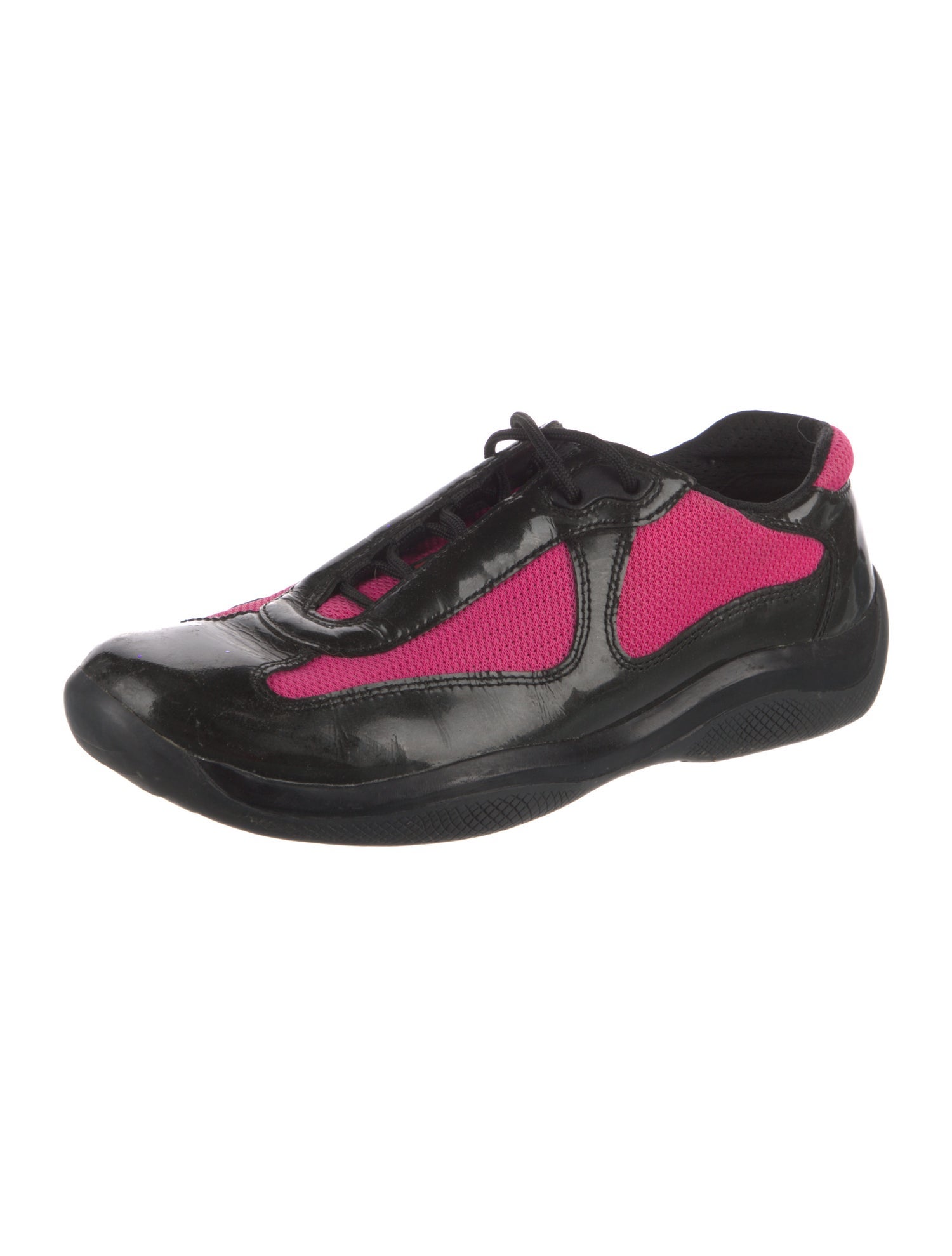 Prada Nylon Leather Trim Embellishment Sneakers - Black Sneakers