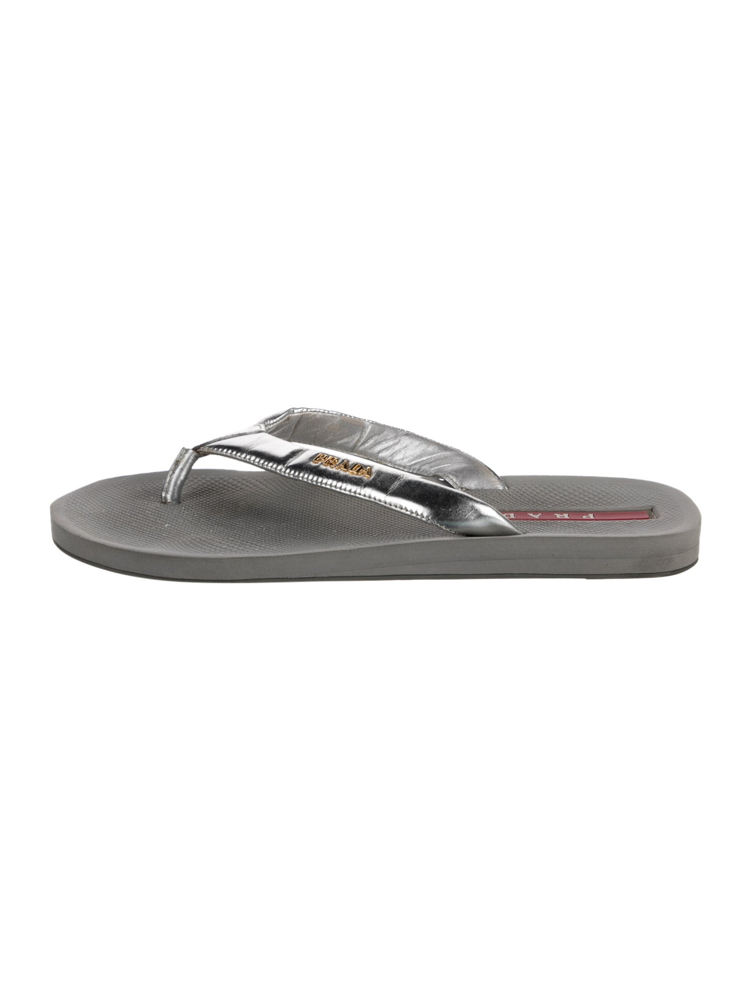 Prada Sport Leather Flip Flops - Silver Sandals, Shoes - WPR150094