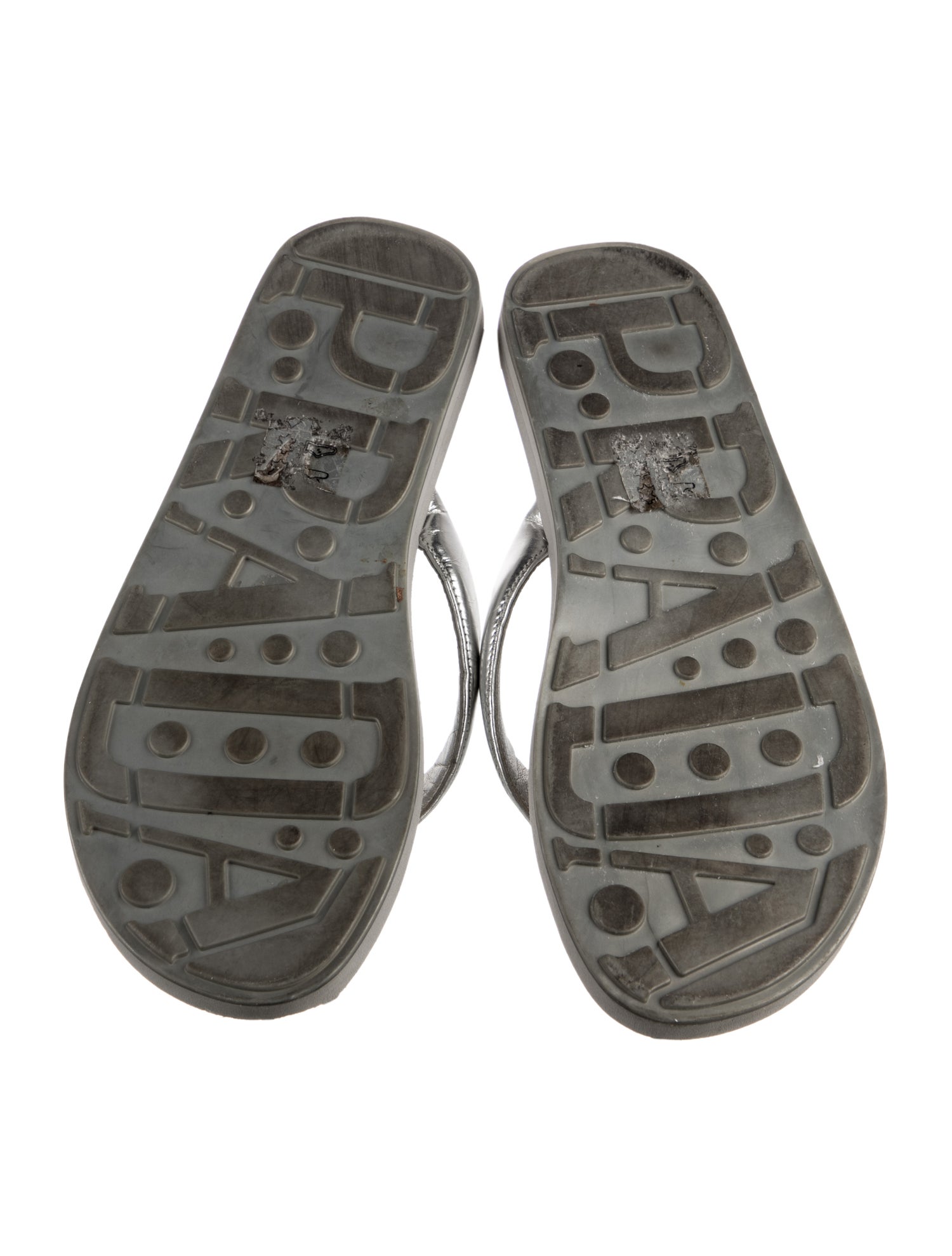 Prada Sport Leather Flip Flops - Silver Sandals, Shoes - WPR150094