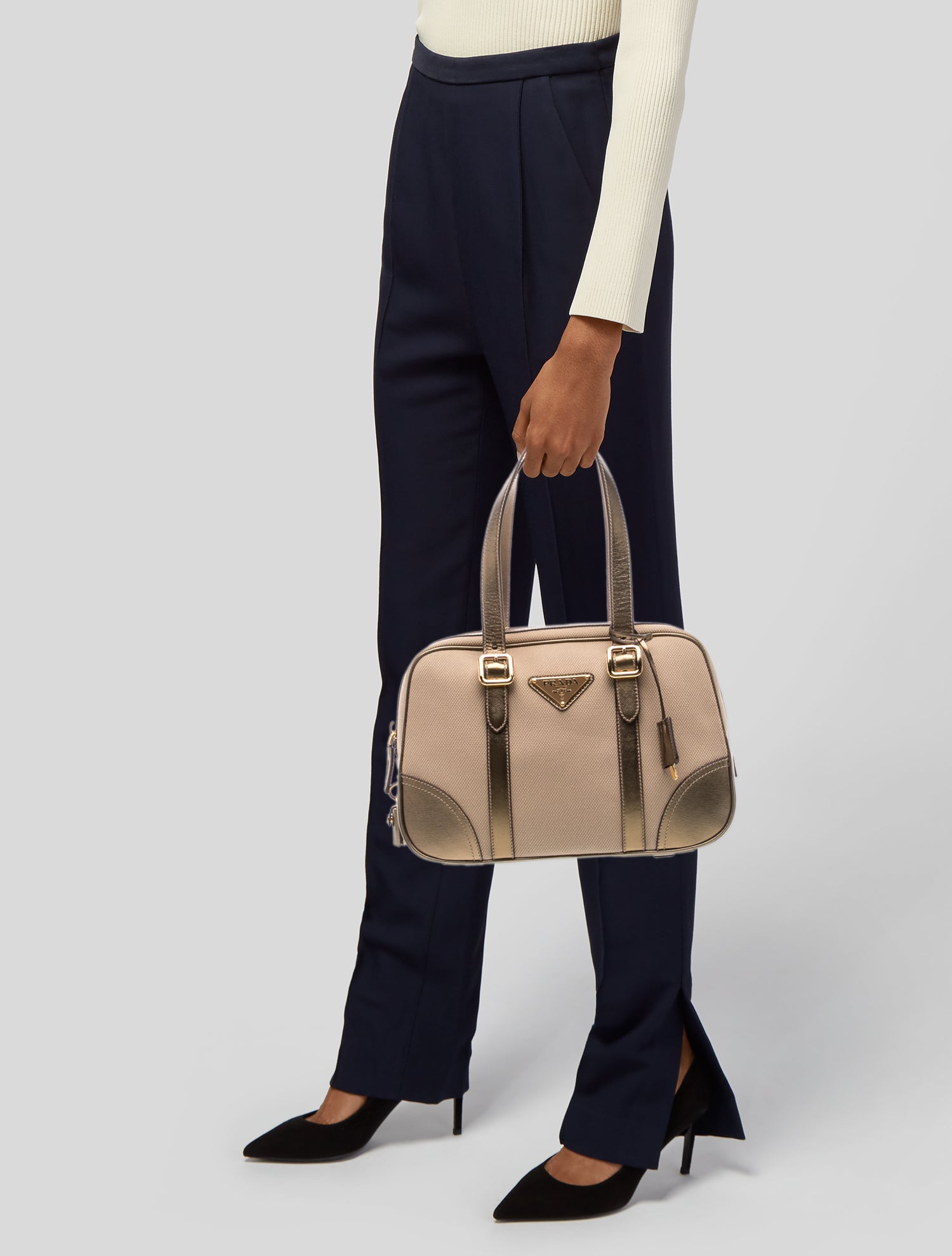 Prada Canapa Logo Pochette - Neutrals Shoulder Bags, Handbags