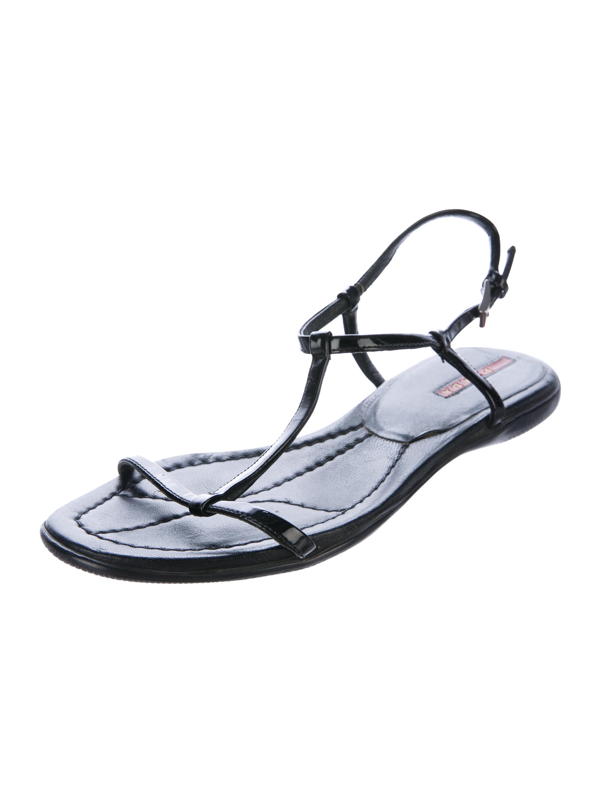 Prada Sport Patent Leather T-Strap Sandals